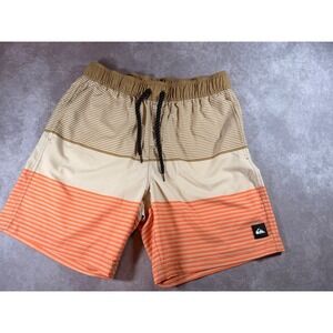 Quiksilver Mens Striped Swim Trunks Orange Tan Board Shorts Size S